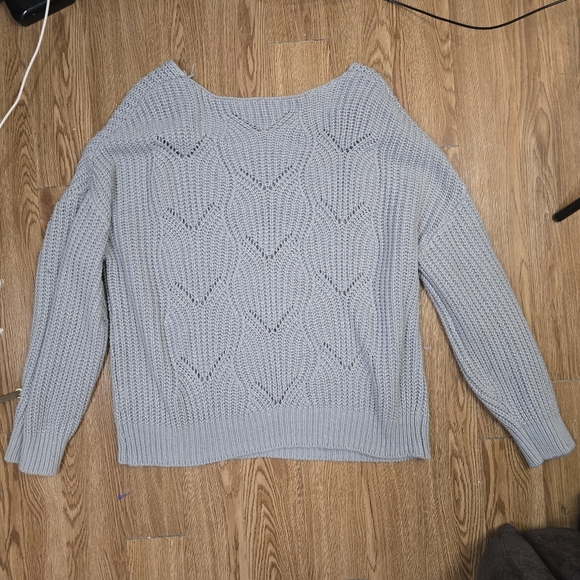 Light Blue Off The Shoulder Oversized Sweater - Picture 4 of 4